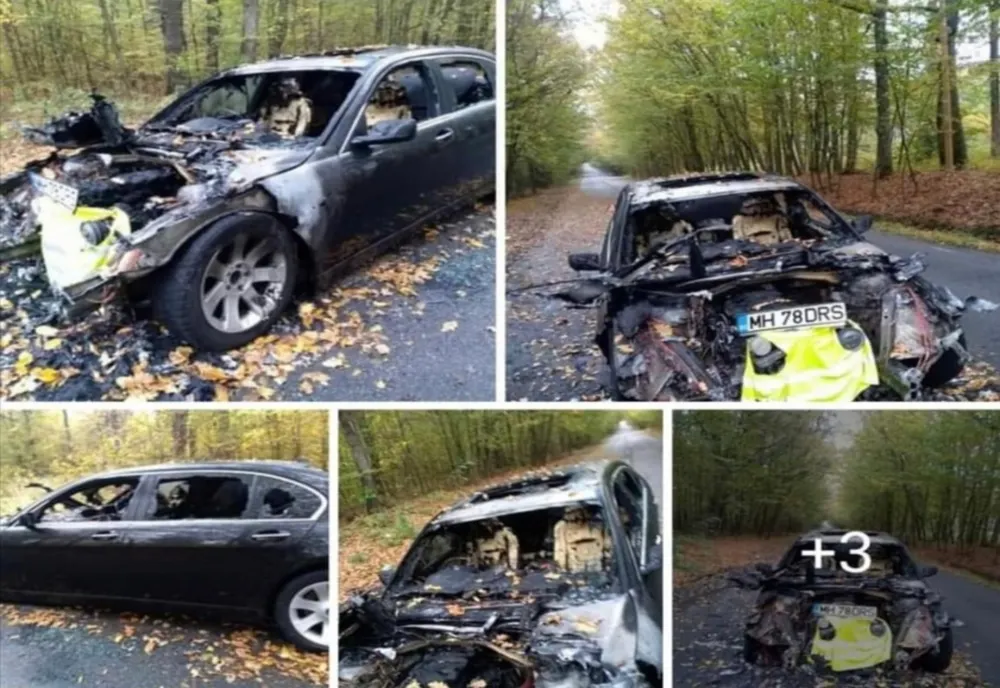 Autovehicul în flăcări în localitatea Băbana, Argeș