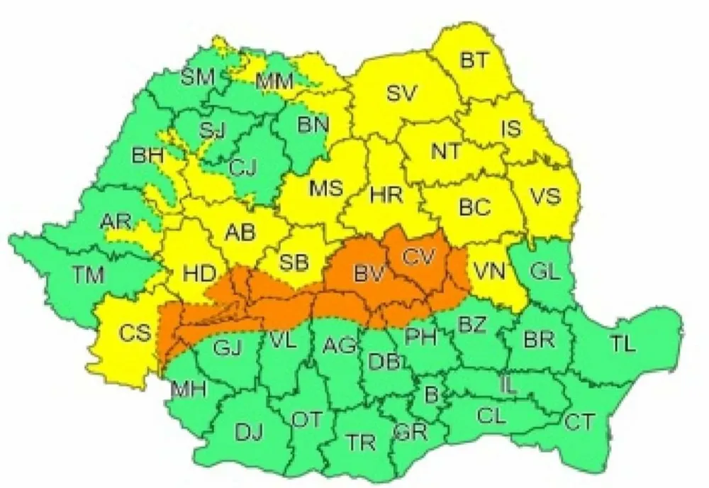 Nordul județului Mehedinți sub Cod Portocaliu