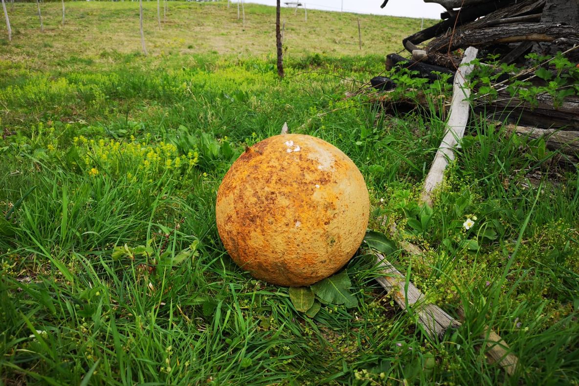 A găsit o ghiulea de tun în livada casei din Ilovița