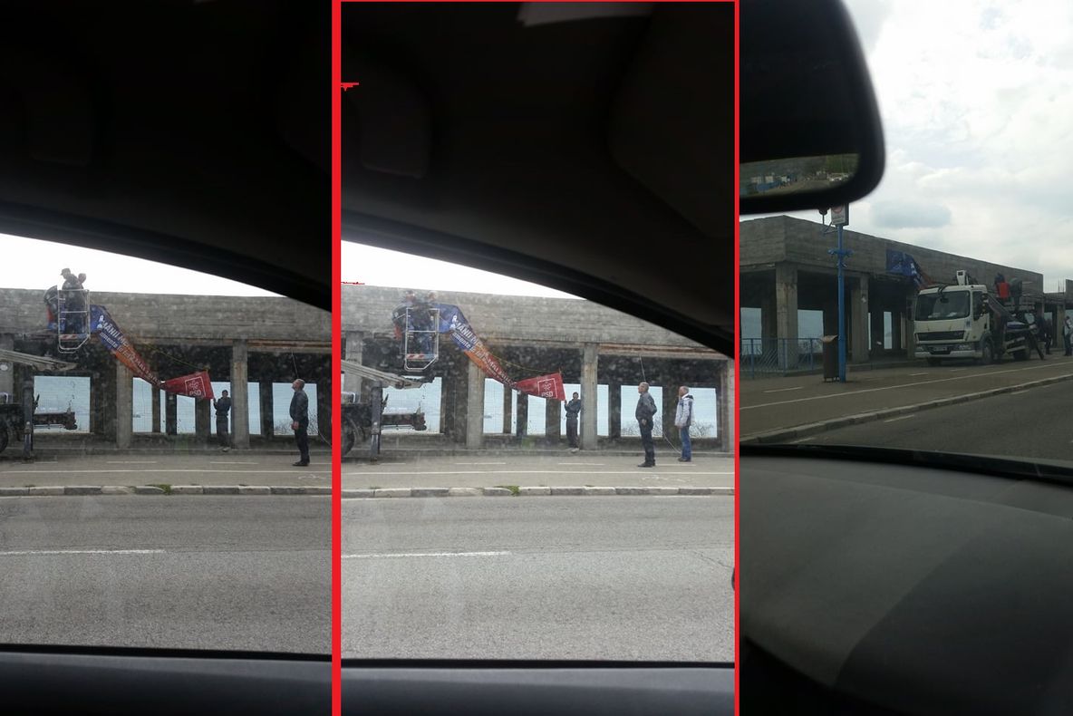 LA ORȘOVA, BANNERELE PSD SUNT MONTATE CU ANGAJAȚII PRIMĂRIEI