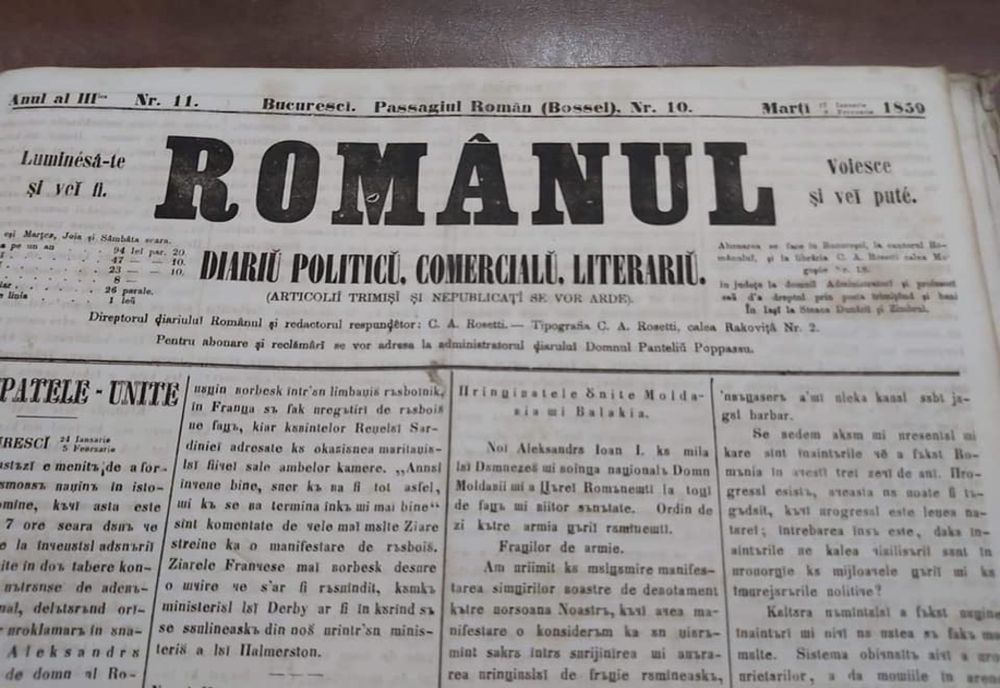 Ziarul ”Românul”, fondat de C.A. Rosetti, expus la Biblioteca Județeană 