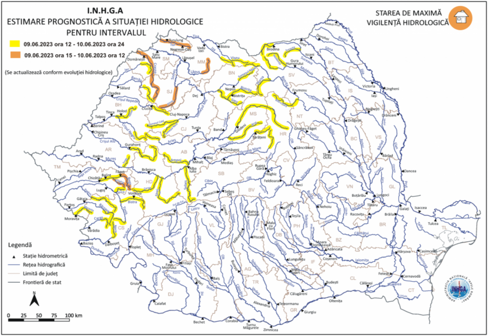 Risc de viituri și inundații pe râuri din 15 județe! Hidrologii au emis avertizări COD GALBEN și COD PORTOCALIU