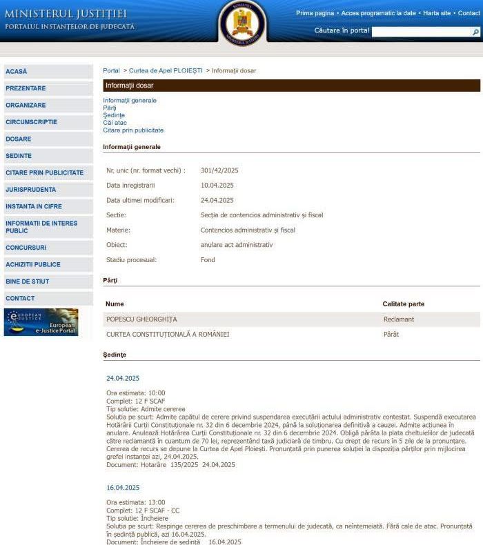 CURTEA DE APEL PLOIEȘTI ANULEAZĂ DECIZIA CCR DE ANULARE A ALEGERILOR
