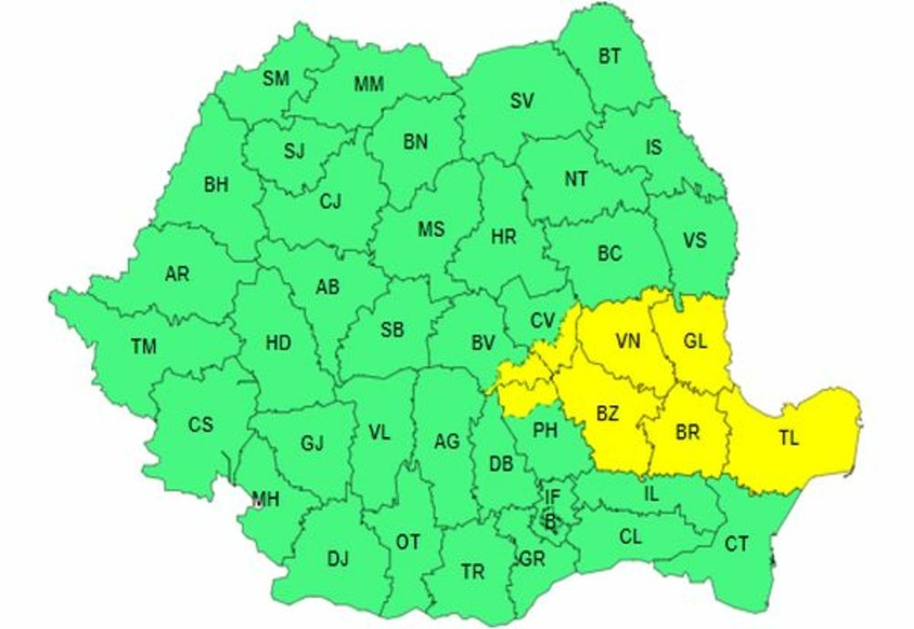 COD GALBEN DE AVERSE TORENȚIALE PE PARCUSUL ZILEI DE MIERCURI, ÎN 8 JUDEȚE