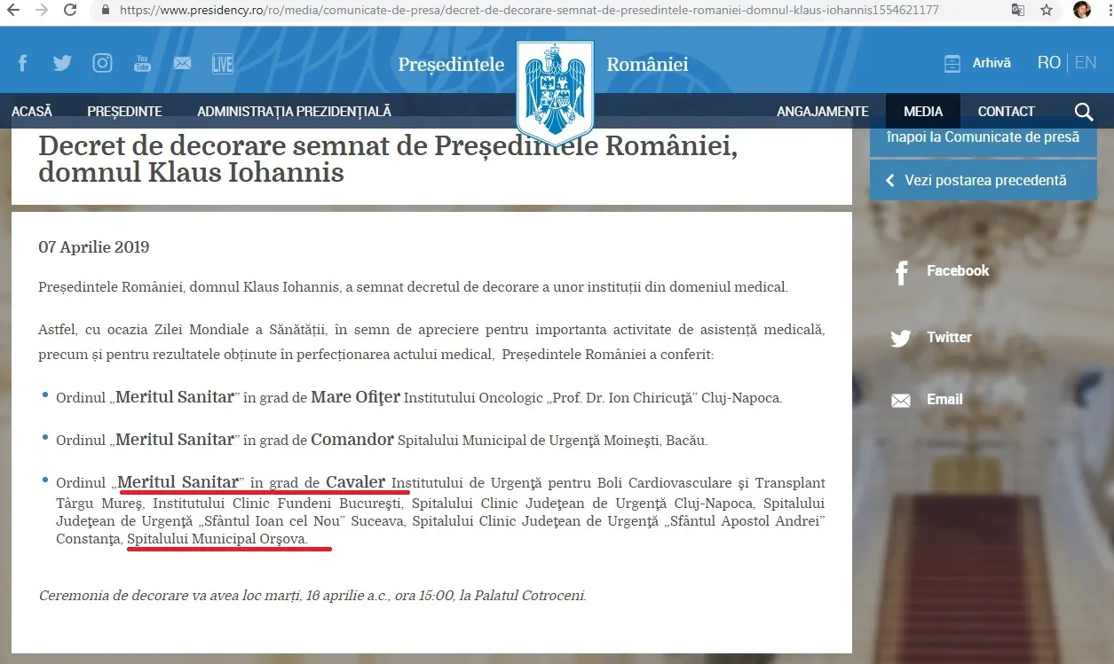decorat de presedinte