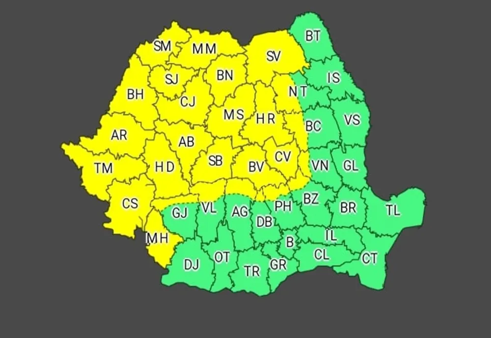 Mehedințiul sub Cod Galben de vijelii și grindină
