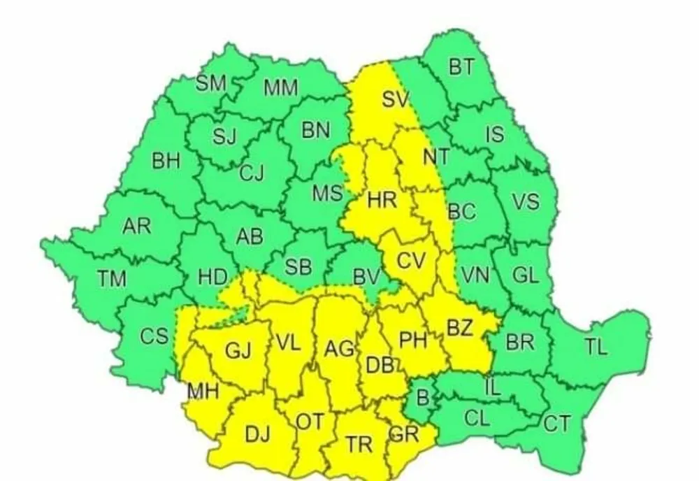Județul Mehedinți sub incidența CODULUI GALBEN