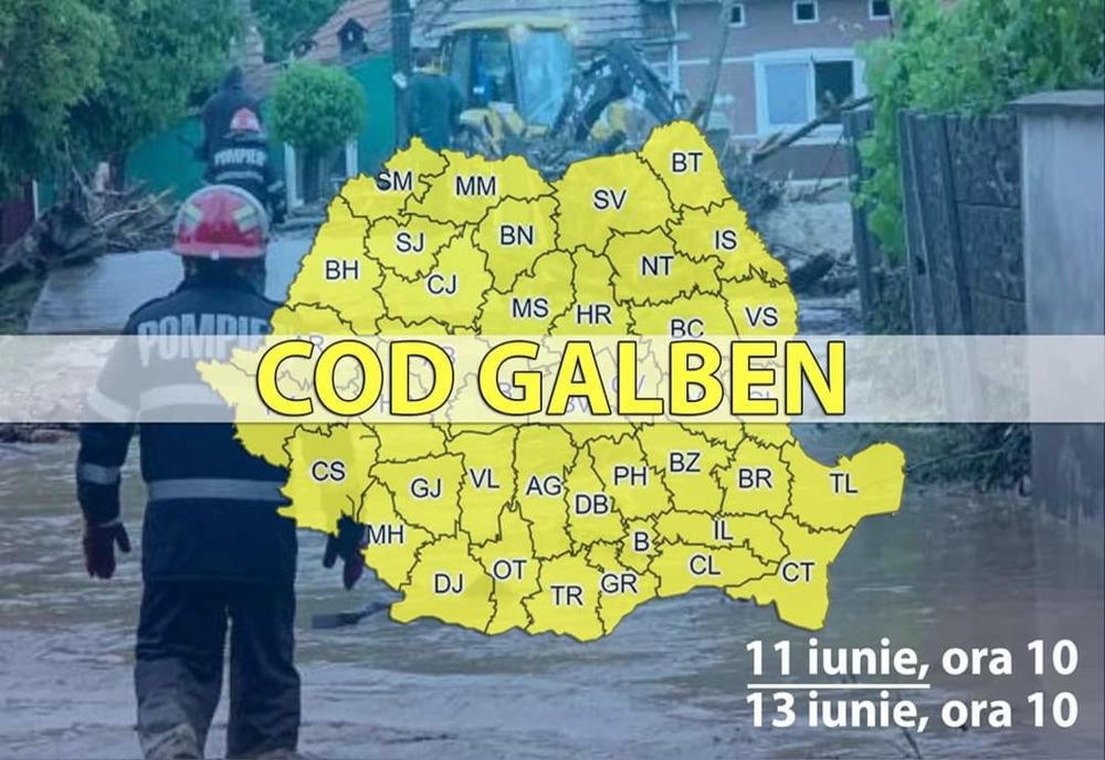 Mehedințiul sub Cod Galben de grindină și vijelii