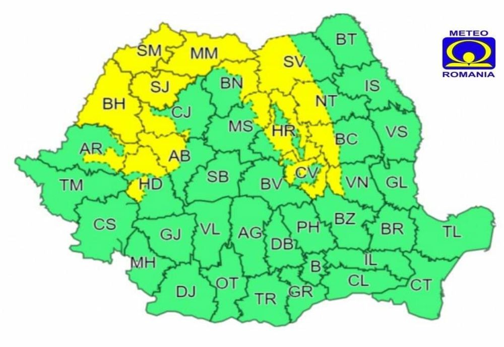 Atenționări meteo în țara noastră, începând de la această oră