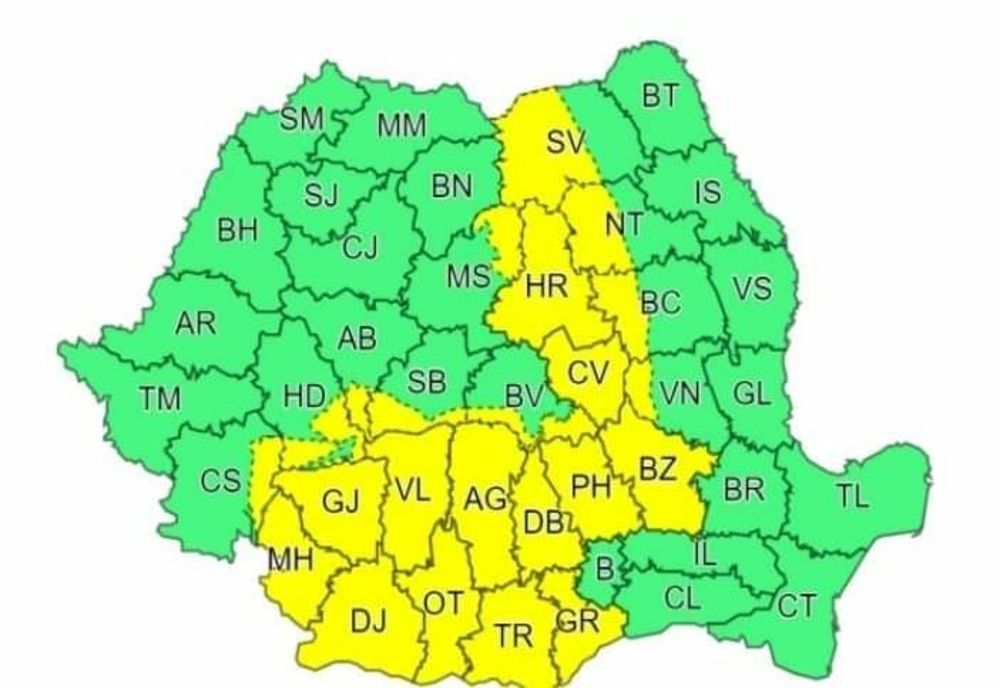 Județul Mehedinți sub incidența CODULUI GALBEN