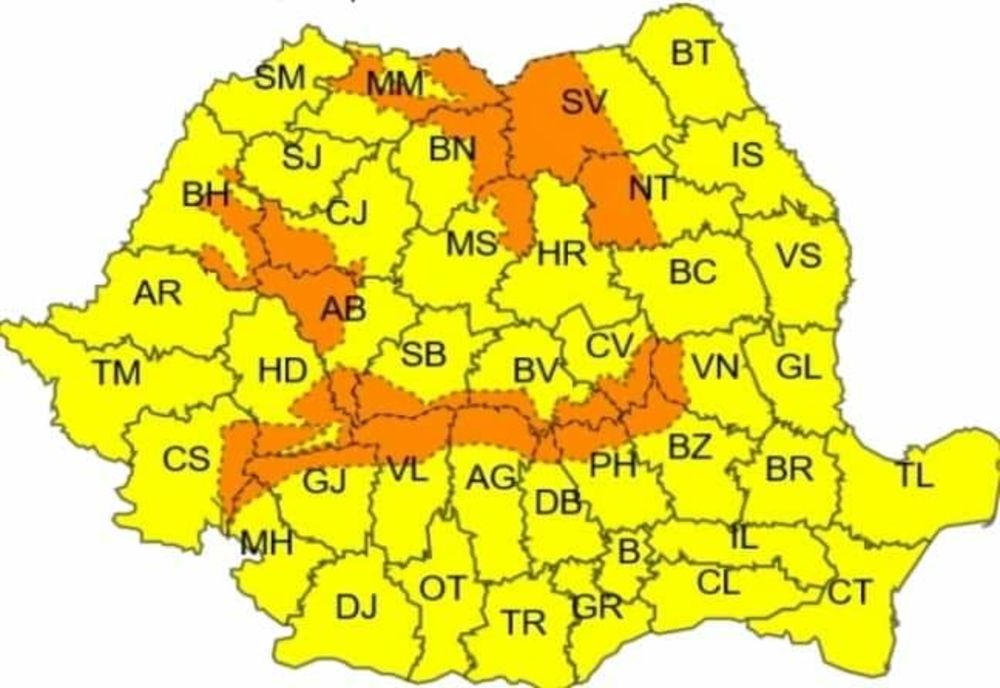 Zona de munte a județului Mehedinți, sub incidența Codului Portocaliu