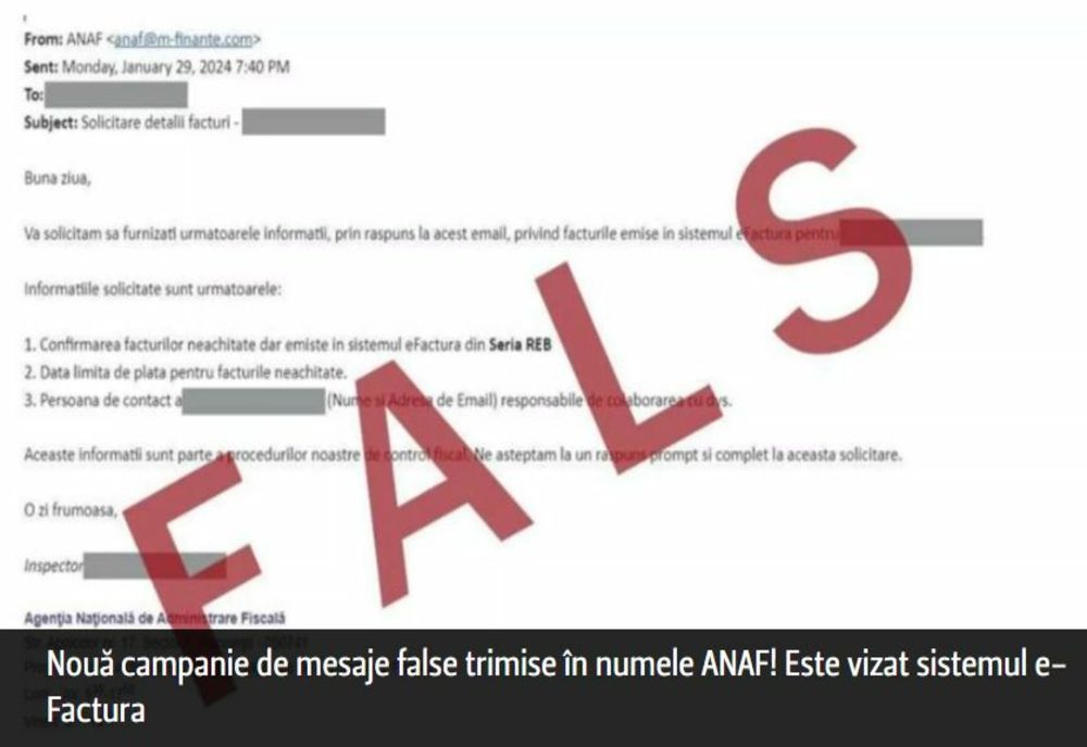Nouă campanie de mesaje false trimise în numele ANAF! Este vizat sistemul e-Factura